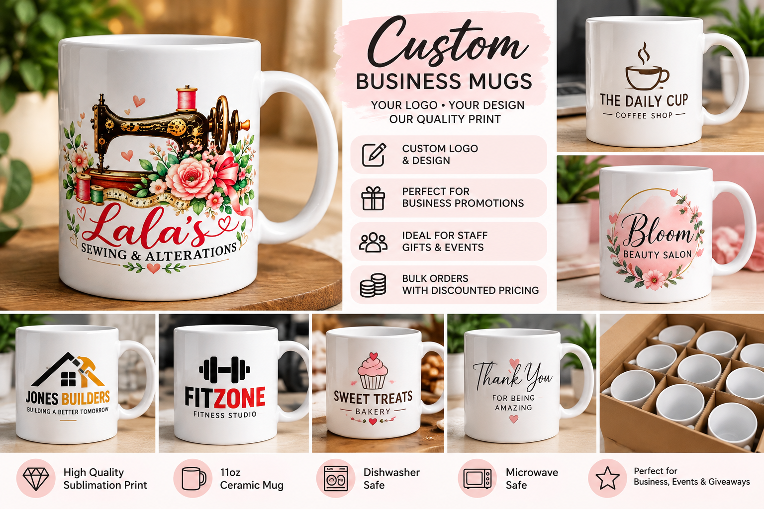 Custom Business Logo Mug 11oz Personalised Promotional Mugs by The Cozy Press