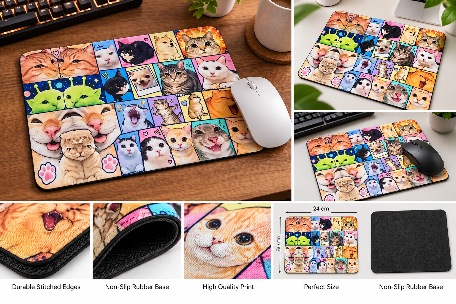 Funny Cat Meme Mouse Pad Non-Slip Gaming Office Desk Mat by The Cozy Press